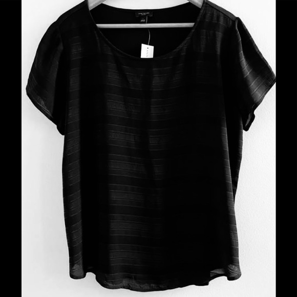 ⭐️4 for $30 🎉 Ann Taylor Factory striped scoop neck blouse in black small s/s - Picture 1 of 4
